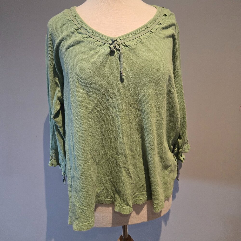 Cotton Ginny Ecoganic Green Textured Top | V-Neck Knit Blouse | XL
